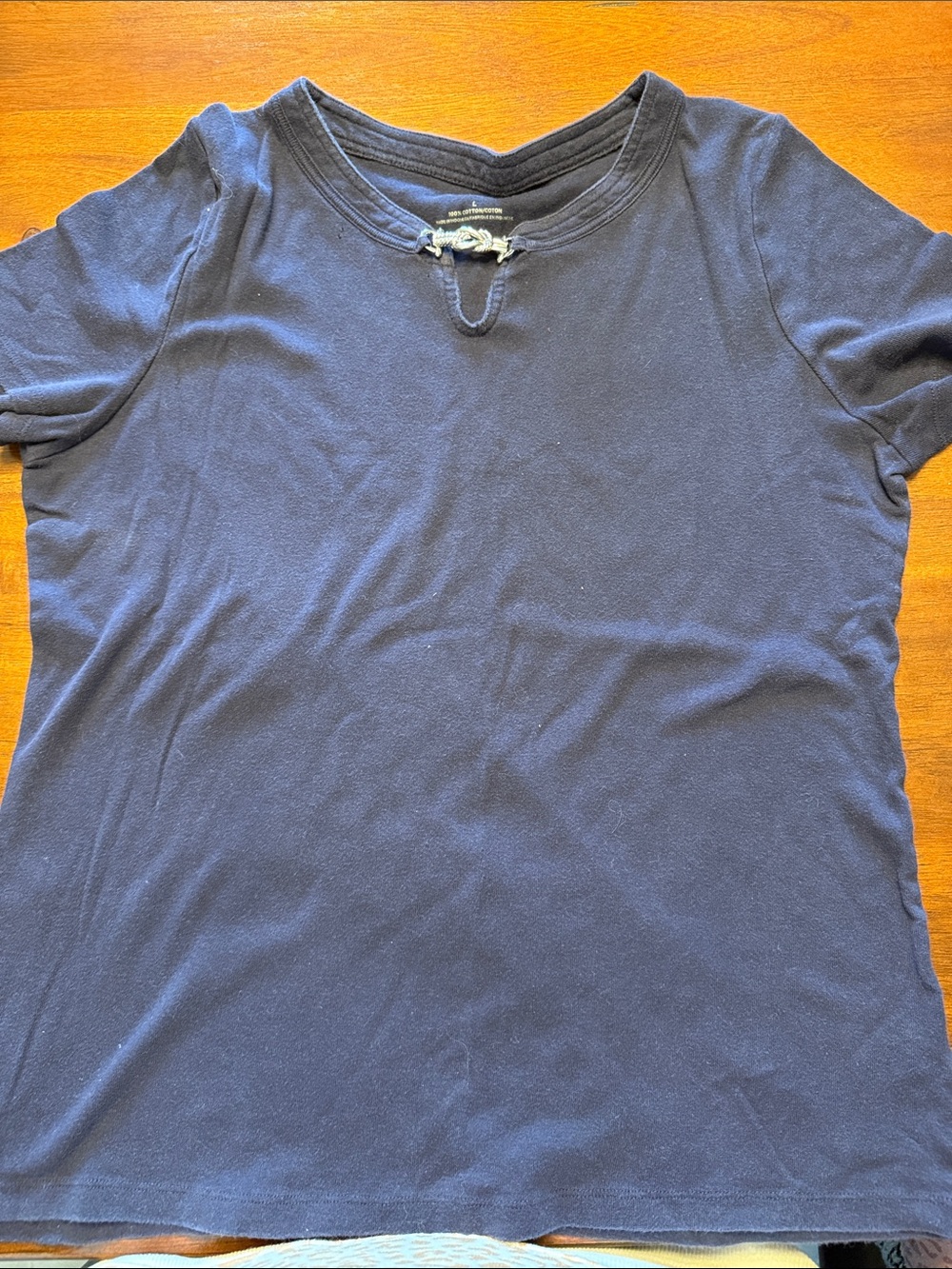 Talbots Navy Short-Sleeve Tee with Keyhole Accent size L